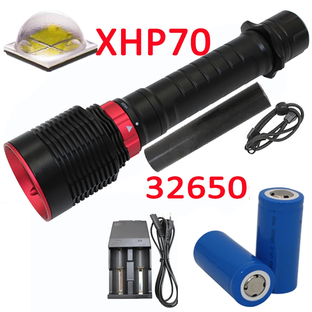 Светодиодный фонарик для подводного плавания XHP70 1600 люмен 2 аккумулятора