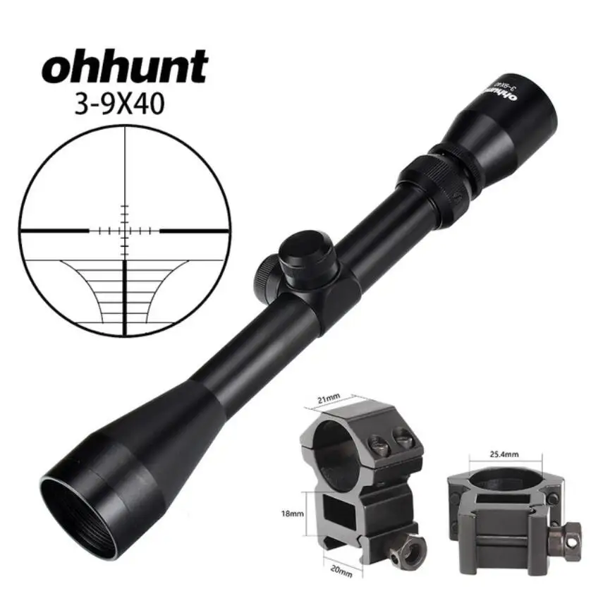ohhunt 3-9X40 Hunting Optics Riflescopes Rangefinder or Mil Dot Reticle Crossbow Shooting Tactical Rifle Scope with Mount Rings - Цвет: with picatinny ring1
