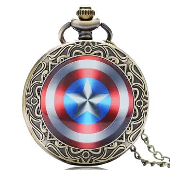 

New Arrice Marvel Comics Captain America Shield Weapon The First Avenger Pocket Watch Necklace Steve Rogers Quartz Watches