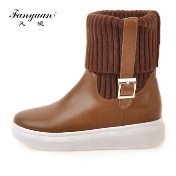 

Fanyuan Boots Woman Winter Flat Ankle Snow Boots Plush Warm Slip on Short Boots Heels Women's Shoes Winter Boots Mujer size 43
