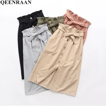 

2019 Fashion Women High Waist Pencil Skirts New Elegant Femme Single-Breasted Lace-Up Patchwork Bodycon Midi Skirt Faldas
