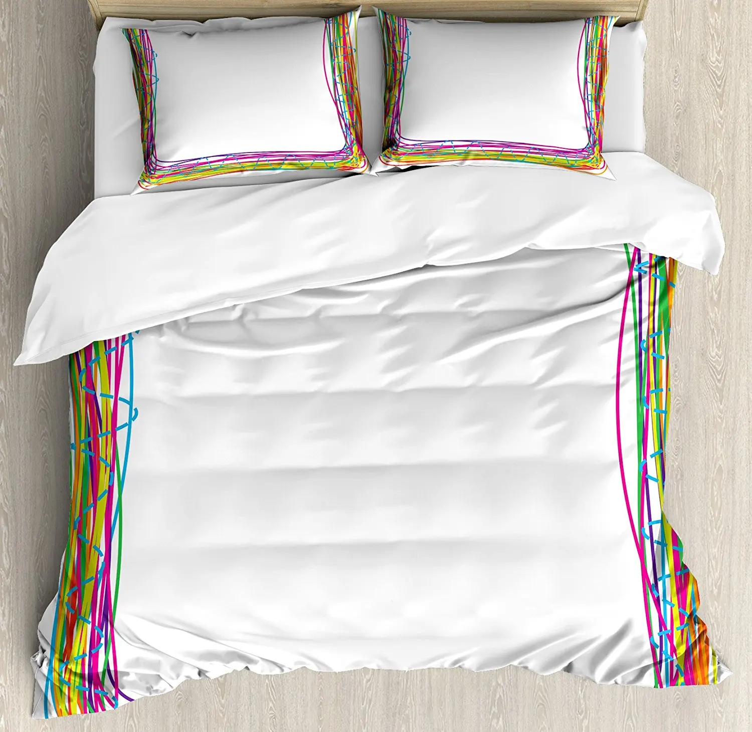 Doodle Duvet Cover Set Lively Colored Square Frame With Hand Drawn