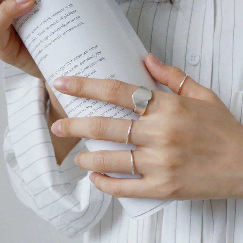 F.I.N.S Минимализм Дизайн Матовый открытые кольца 925 пробы серебро Мода для Для женщин 2019 палец кольцо из серебра 925 пробы ювелирные изделия