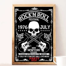 Skull Rock N Roll Party Vintage Poster And Prints Wall Art Canvas Painting Wall Pictures For Cabaret Ktv Karaoke Bar Decor