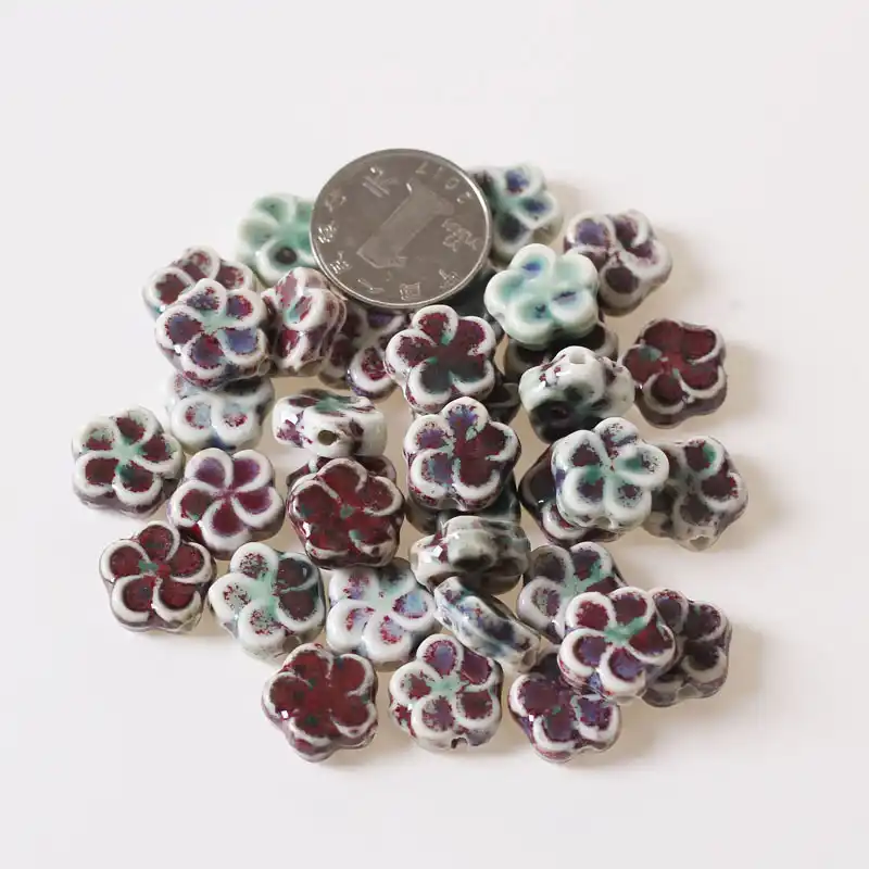 Handmade Round Flower Printed Porcelain Ceramic Beads Spacer Beads 6mm 300pcs
