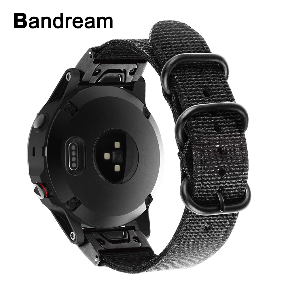 

Quick Easy Fit Nylon Watchband 26mm for Garmin Fenix 5X/5X Plus/3/3 HR Canvas Watch Band Steel Clasp Strap Wrist Bracelet Black