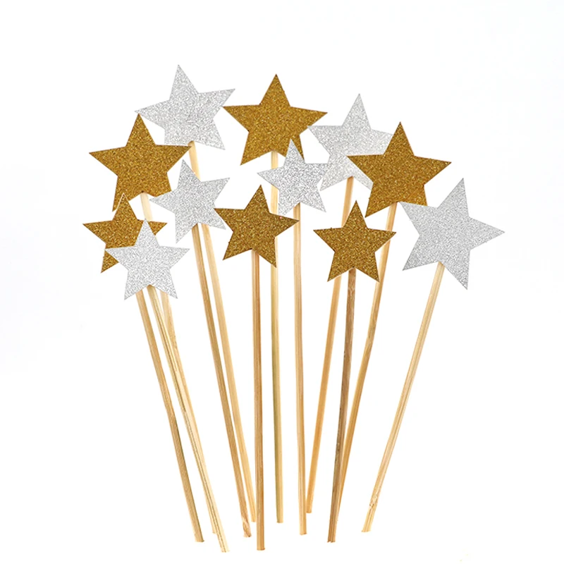 반짝이는 골드 실버 스타 케이크 토퍼, 생일 장식, 베이비 샤워, 아기 생일 파티, 결혼 용품, 6 개  Best5