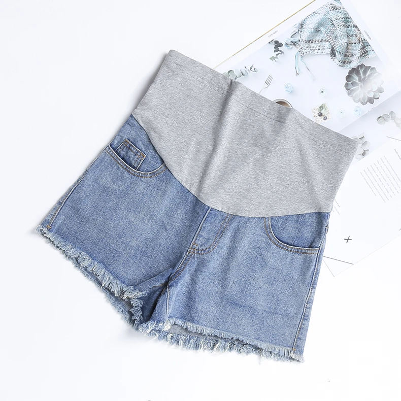 Джинсовые шорты для беременных; однотонные синие шорты с завышенной талией и карманами; летняя одежда; брюки
