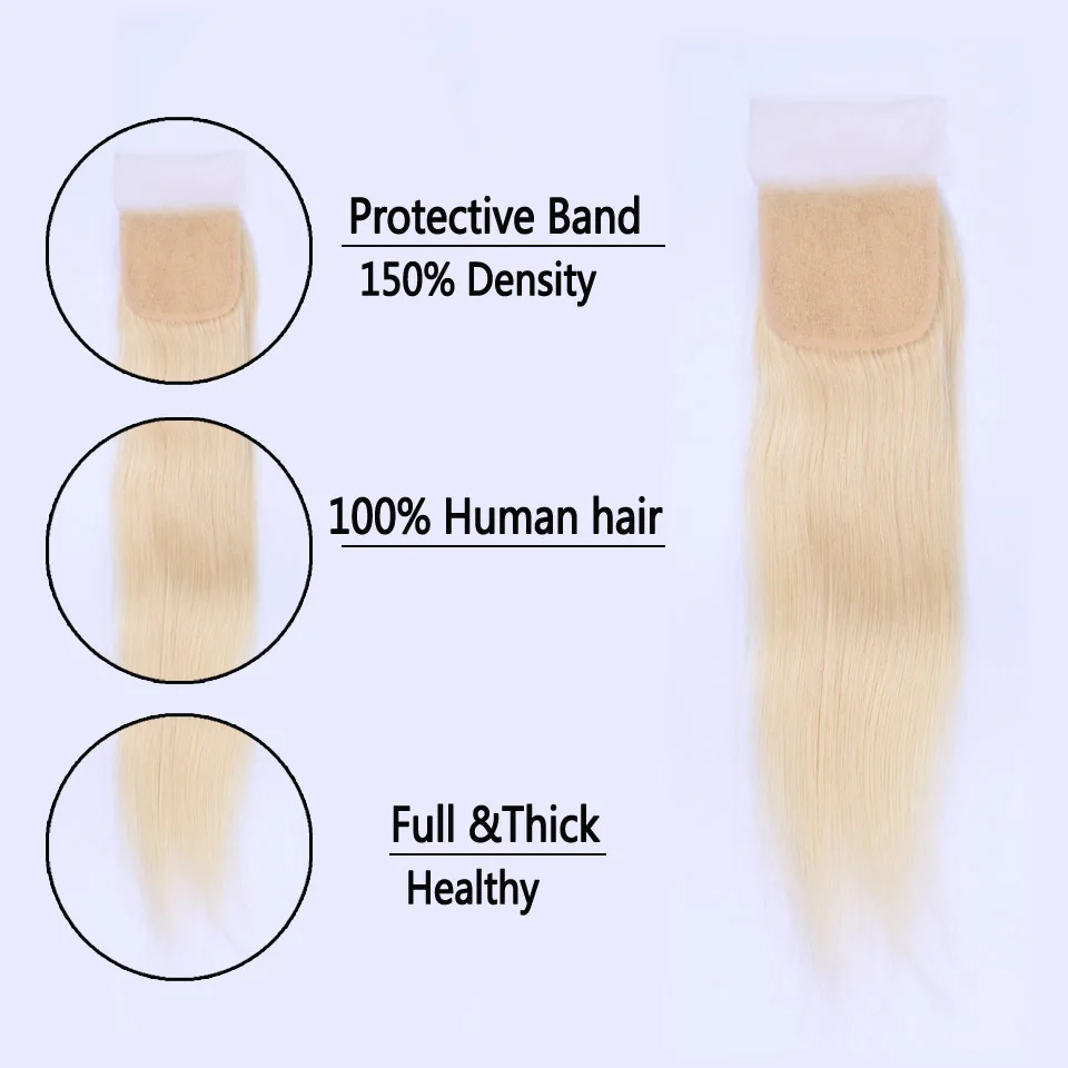 Мода плюс человеческие волосы пучки с бразильские волосы с закрытием переплетения пучки прямые волосы Реми 613 светлые пучки с кружевом Закрытие