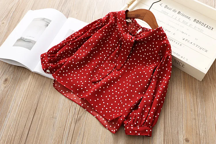 Camisas para Bebê Meninas Chiffon Camisa Blusa Vinho Vermelho Dot Manga Longa Primavera Menina Básico Roupas 2020 Crianças Bonito Topos 18 Online shopping