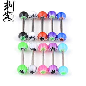 

UV Pot Leaf Inlay Ball Tongue Ring Acrylic Tongue Barbell