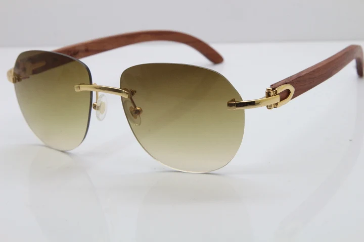 Cartier Rimless 8300729 Wood Sunglasses in Gold Brown Lens (1)