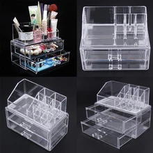 Portable Transparent Makeup Organizer Storage Box Acrylic Make Up Organizer Cosmetic Case Two Layer Drawers Maquillage