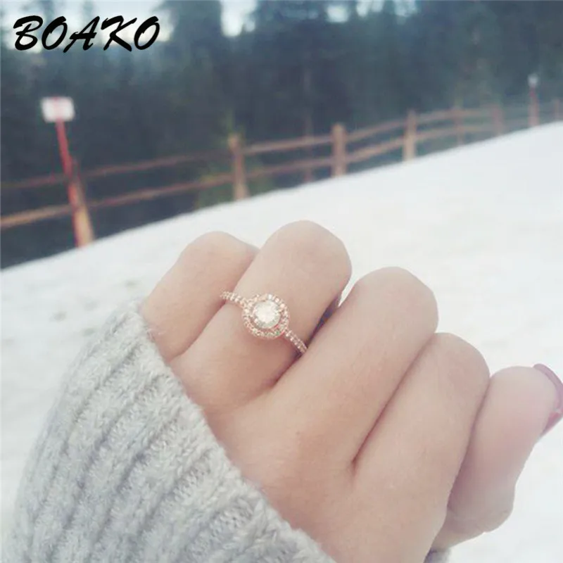 

BOAKO Classic Engagement Ring Women's Big Cubic Zirconia Ring Wedding Jewelry Female Crystal Silver Ring Thin Finger anillos