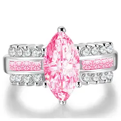 Модные 925 пробы серебряные огранка маркиз розовый 5a циркон обручальные кольца палец женщины подарок Размер 5-10