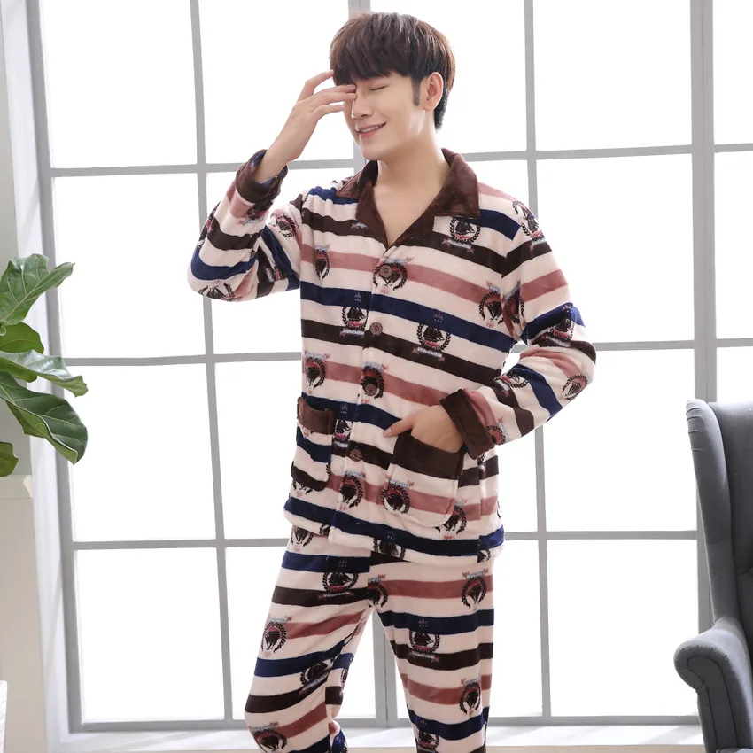 JRMISSLI Man Pijama Winter Mens Pajama Sets Long Sleeve Nightwear Men