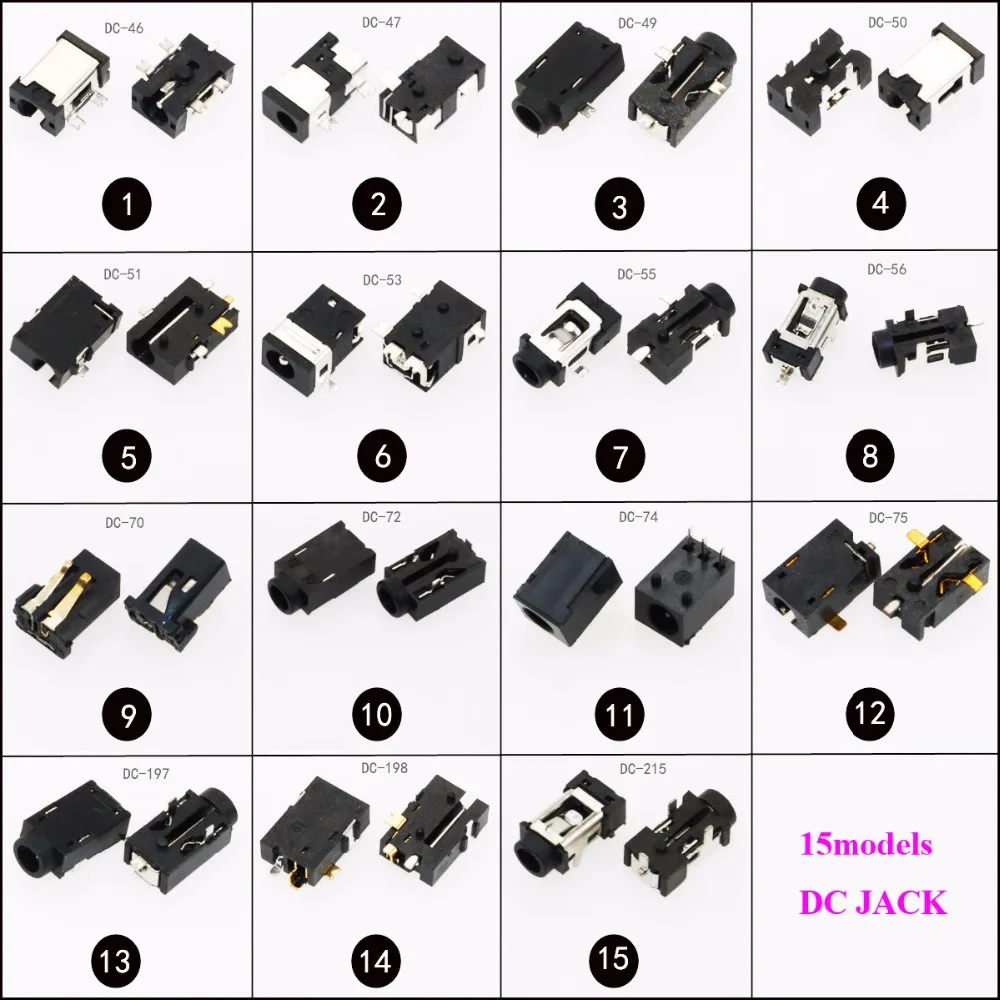 

1x 1pcs 15models Common Tablet DC Power Jack Socket Charging Connector for Chinese Hot selling Tablet PC Old