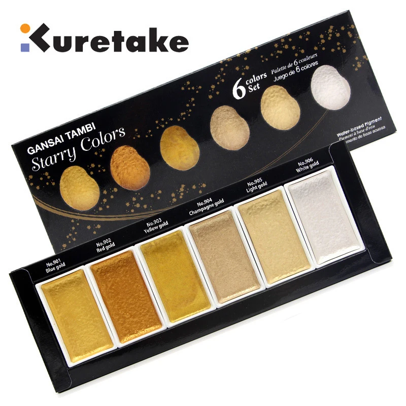 

ZIG Kuretake GANSAI TAMBI Starry/Pearl/Gem Colors Solid Paints Metallic Gold Watercolor Pigment For Drawing Art Supplies