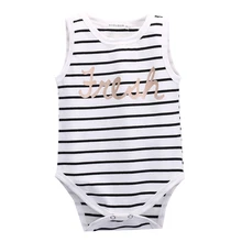 Summer Striped Bbay Bodysuit Letters Kids Baby Boy Girls Infant Cute Striped Bodysuit Jumpsuit Baby Clothes Outfits 0-24Months
