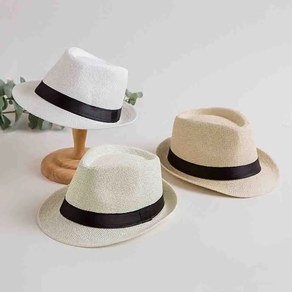 Однотонная соломенная шляпа женская летняя Солнцезащитная шляпа Англия Панама топ мужской солнцезащитный козырек детская пляжная уличная шляпа родитель-ребенок джазовая шляпа