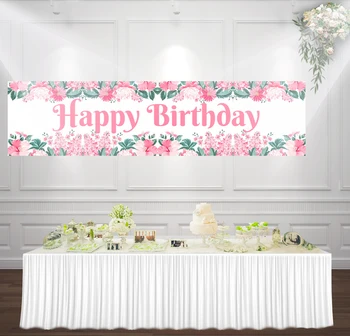 

HUAYI pink floral happy birthday sign photography backdrop background for birthday party Decorations sm-123