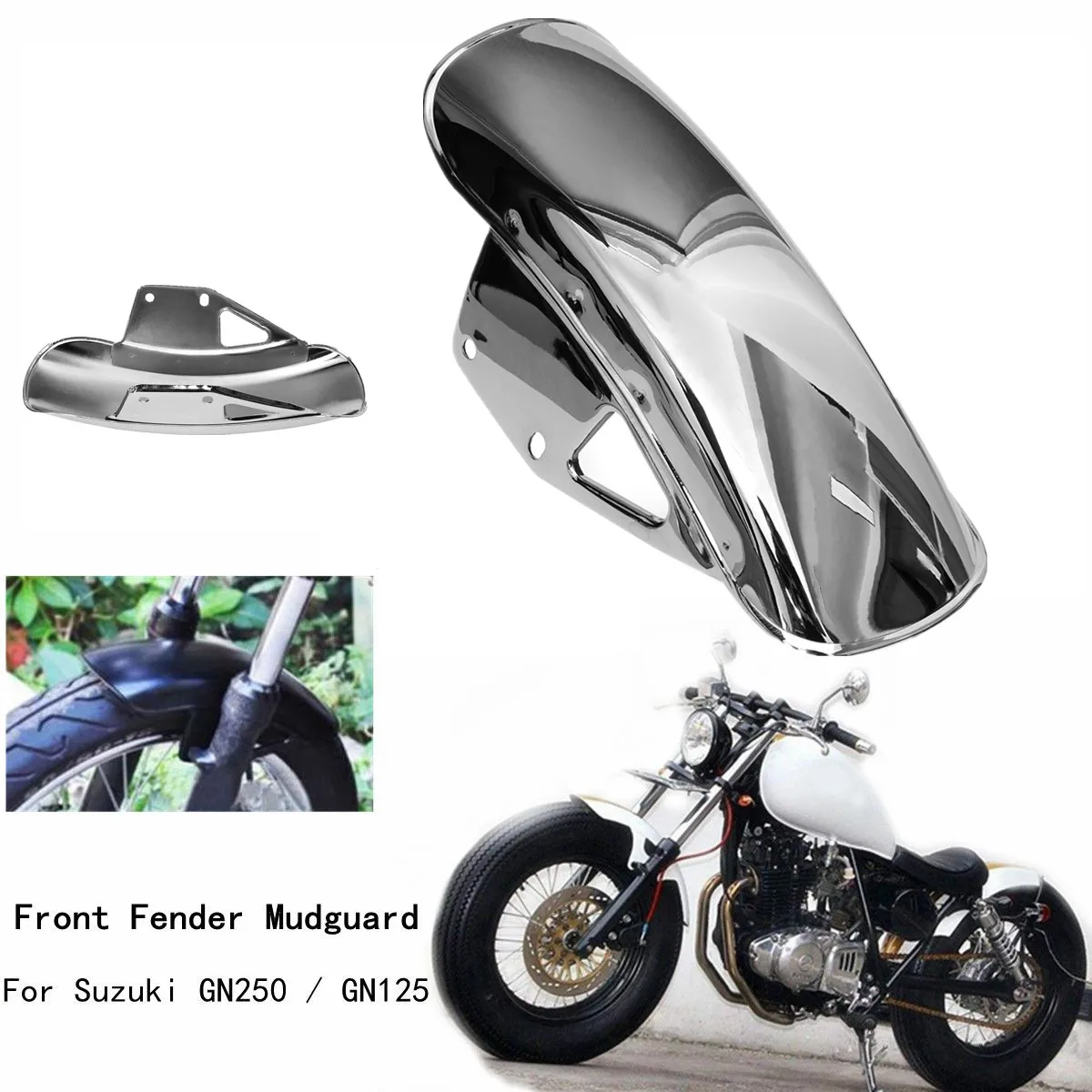 

Silver Motorcycle Front Fender Flares Motorbike Mudguard Splash Guard Fairing Mud Flaps Wheel Cover For Suzuki GN125/GN250