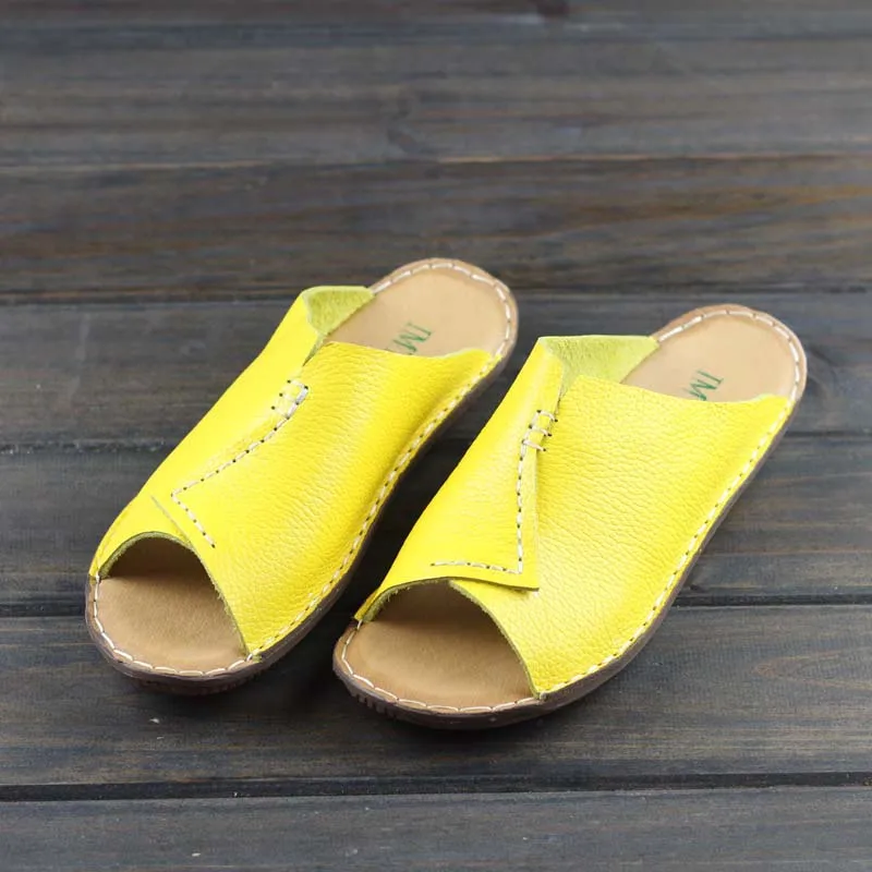 

Handmade leather shoes flat slippers first layer leather casual word sandals and slippers flat leather slippers