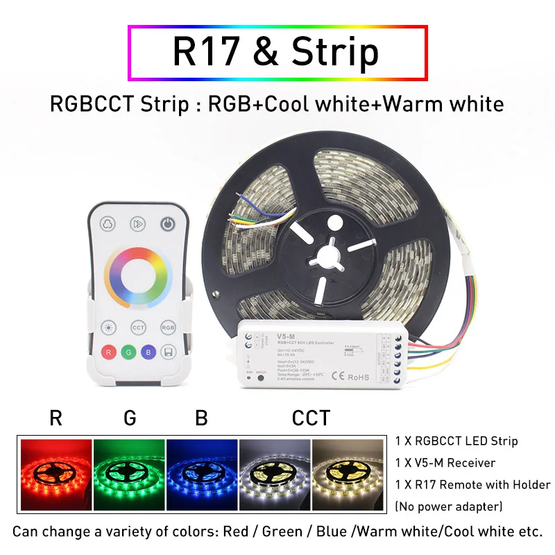 5 м 5050 SMD RGB CCT светодиодный светильник s Водонепроницаемый 60 Светодиодный s/m гибкий светильник DC 12 В теплый белый 2,4G беспроводной синхронный контроль - Испускаемый цвет: R17 and Strip