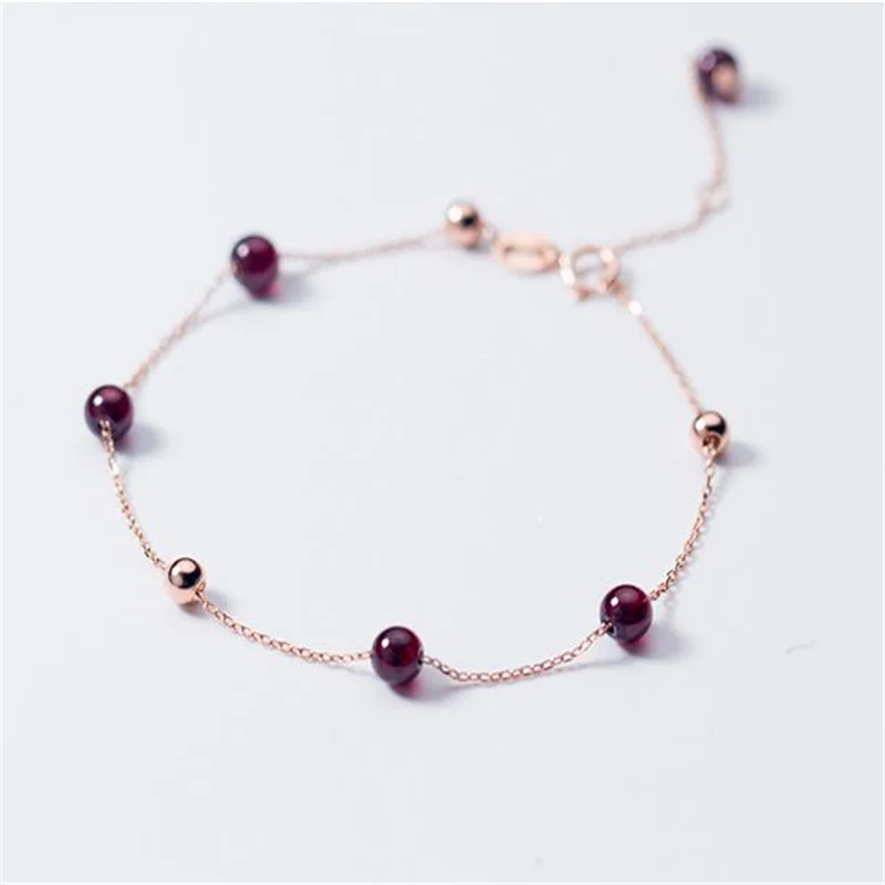 

New Popular Dark Red Crystal Exquisite Beaded Bracelet 925 Silver /Rose Gold Women Trend Female Fashion Jewelry S2026