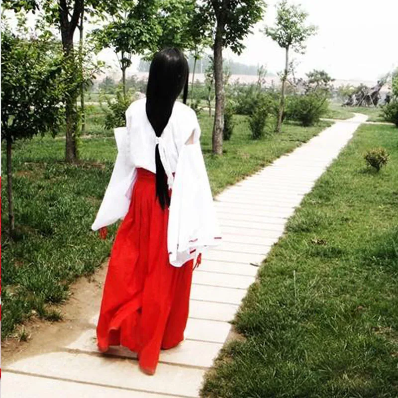 Coshome Inuyasha Kikyou Cosplay Dress Costumes Kikyo Wigs Women Japanese Kimono Set Black Long Hair (4)