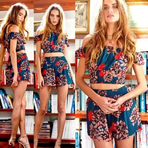 

Womens Holiday Floral Printed Mini Playsuit Ladies Jumpsuit Romper Summer Beach Shorts Sundress