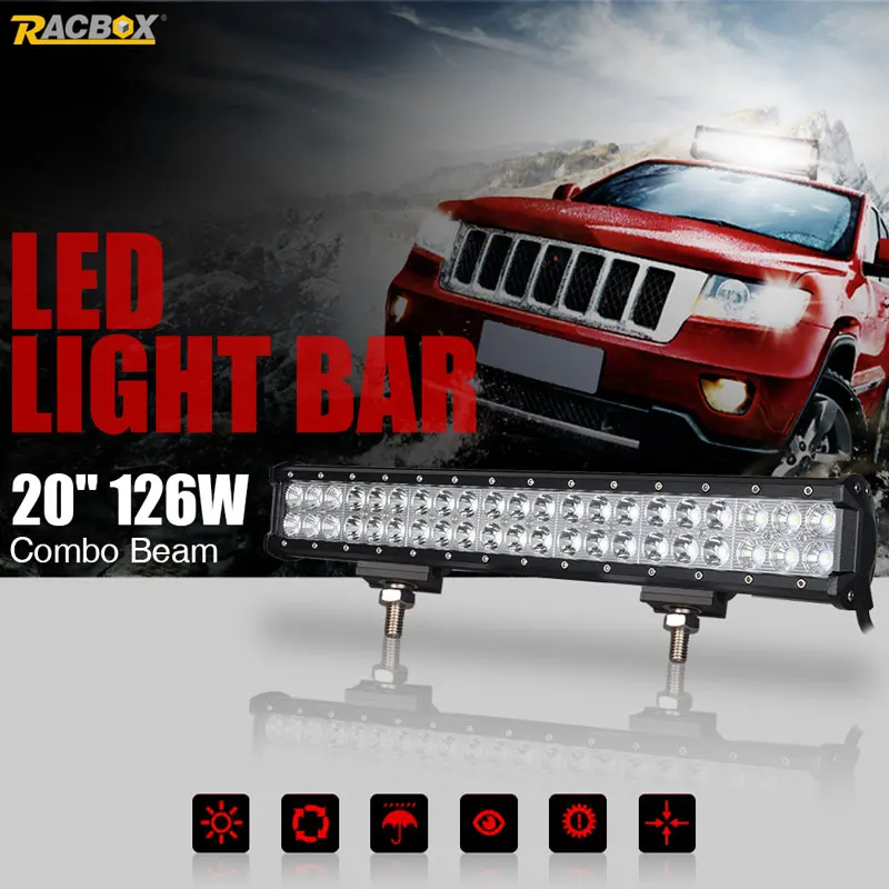 LED Headlights 20''126W Offroad 12V Work Bar Combo Beam For Car Truck Tractor Trailer ATV UTV SUV 4WD 4X4 Boat Extra fog light