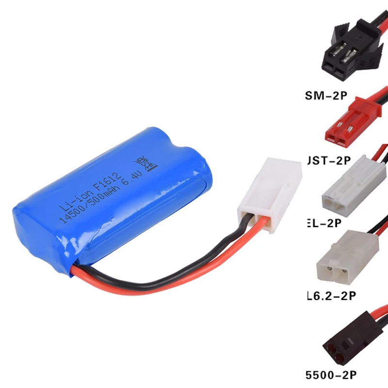 6,4 v 500 мА/ч, 15C 14500 литий-ионный аккумулятор Батарея батареи для радиоуправляемых игрушек SM-2P JST-2P EL-2P L6.2-2P