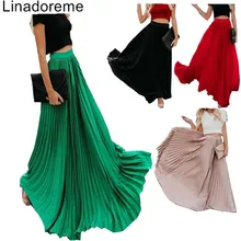 Весна лето осень новая модная повседневная женская длинная Плиссированная юбка макси с эластичной резинкой на талии, большая Расклешенная юбка высокого качества