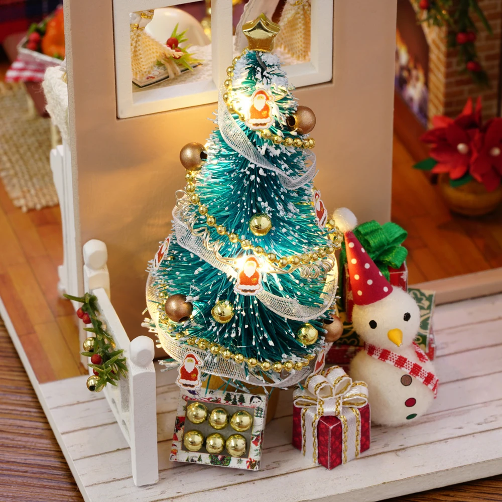 DIY Рождественский миниатюрный кукольный домик мини 3D деревянный дом комната ремесло с мебели светодиодный светильник подарок на день рождения Рождественское украшение