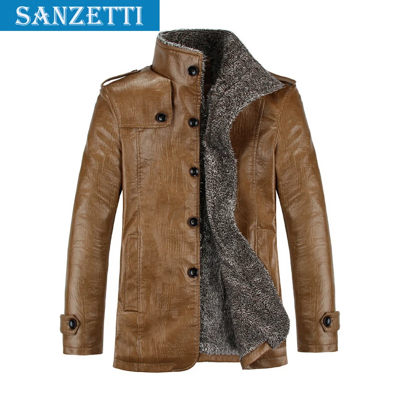 Leather Jacket Men Winter Jackets Coat Thickening Wool Waterproof Warm