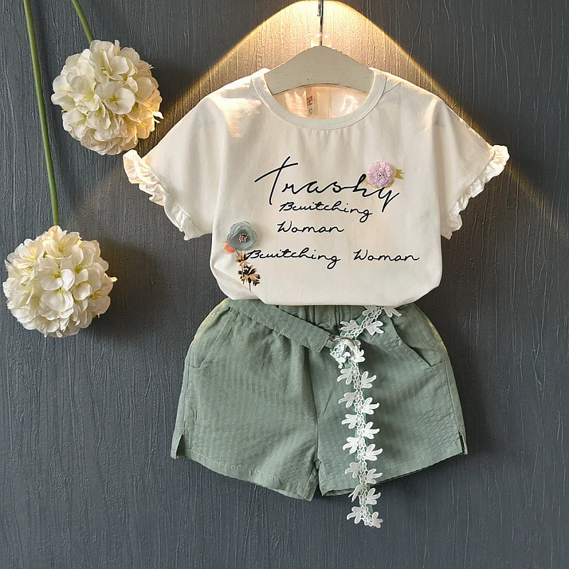 

Girls Clothing Sets New Summer Cotton Vest Two-piece Kid Clothes Set Cartoon Children Clothing Toddler Girl Tops+Shorts