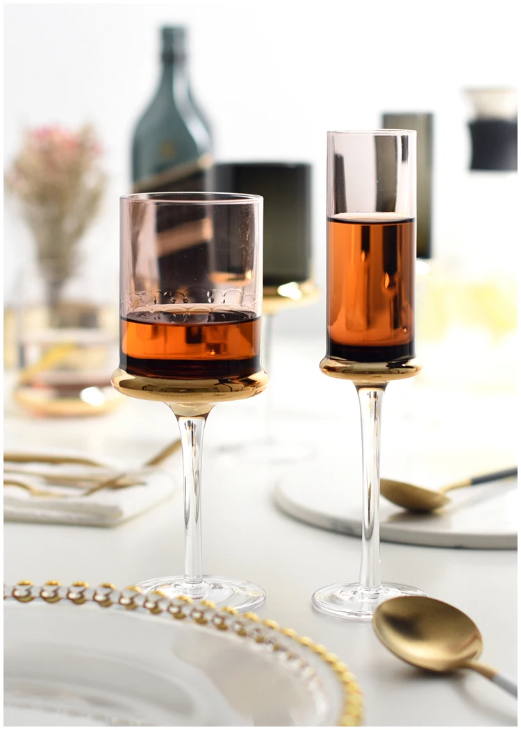 Прямые продажи в скандинавском стиле позолоченные высокие стеклянные креативные цилиндрические красные бокал для шампанского стакан домашний декор, винная чашка