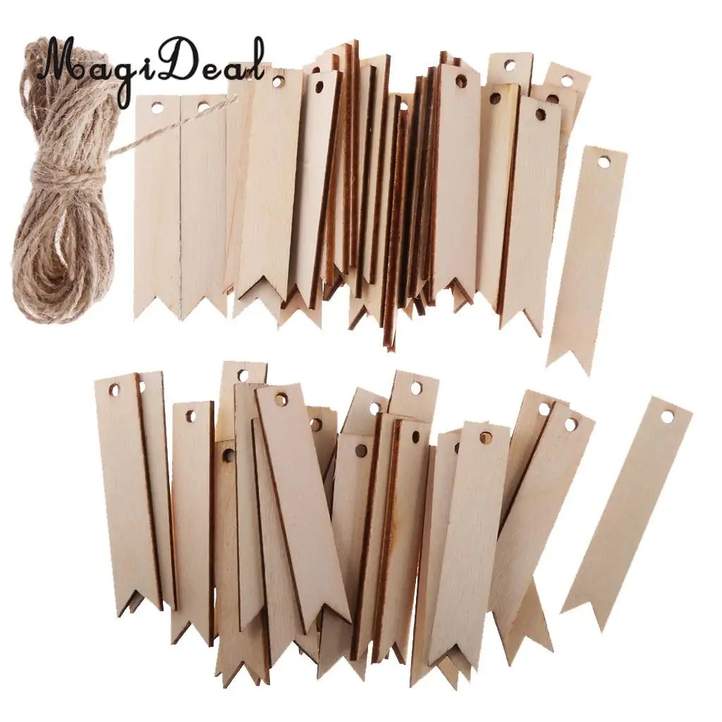 MagiDeal Rectangle Style 100Pcs Wooden Tags Hanging Decoration for Wedding Embellishments Scrap Booking Plaques DIY Craft Favors