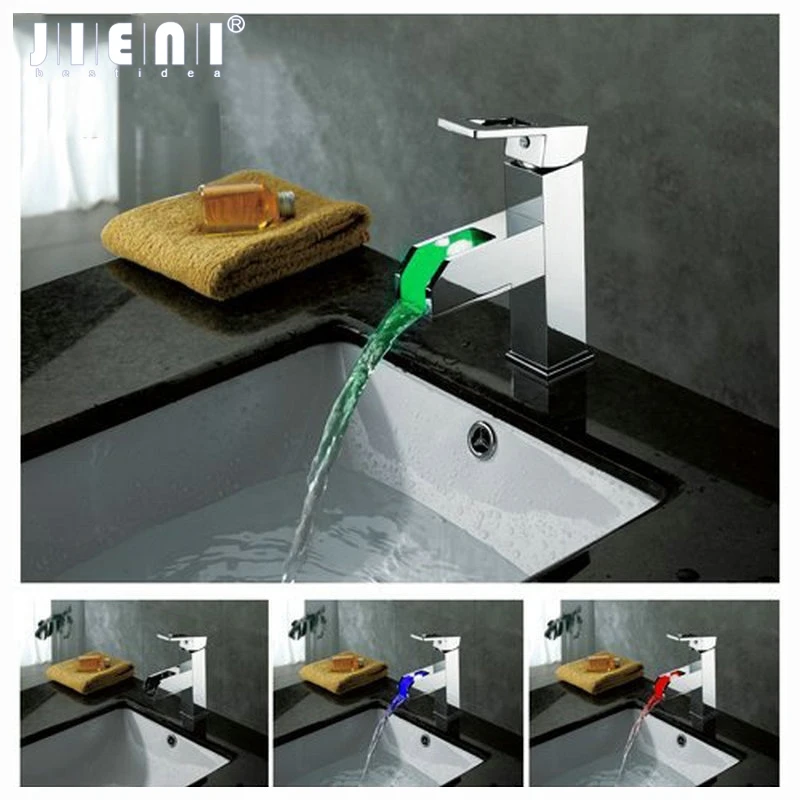 New Chrome LED Basin Faucet Water Tap L 16 Sink Mixer Waterfall Vanity