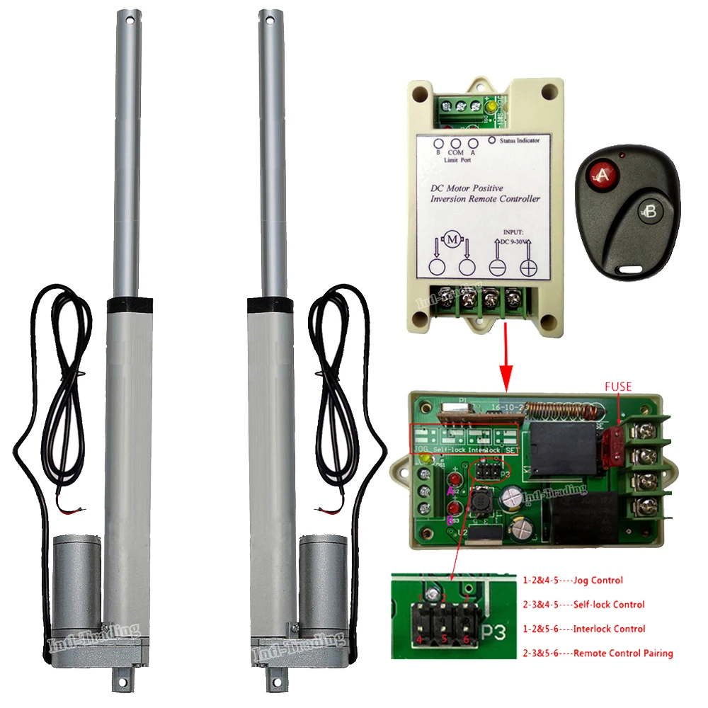 2x 200mm 8" Stroke 1000N/100KG Linear Actuator & Wireless Remote