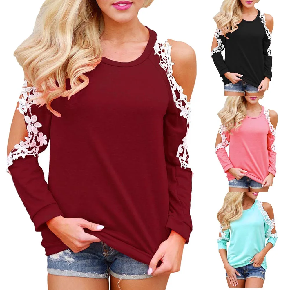 

S~XXL Fashion Women Off Shoulder Lace Top Long Sleeve Blouse Ladies Casual Tops Shirt W0723#10