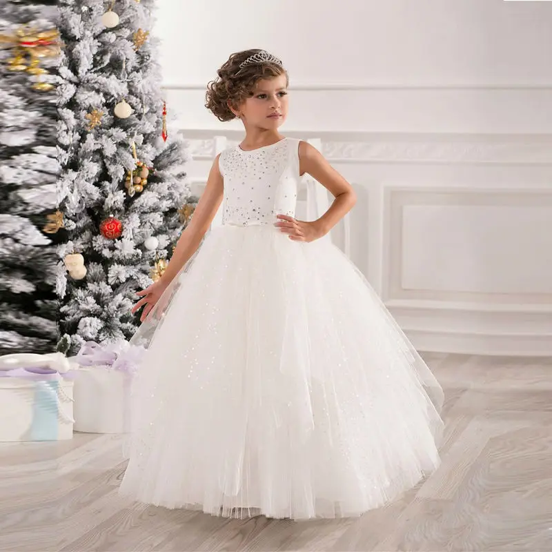 2017 New Arrival Custom made White Ball Gown Flower Girl Dresses Sequins and Beading Children's First Communion Dress F150 | Свадьбы и