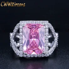 CWWZircons Одежда высшего качества прямоугольной формы кубического циркония большой розовый камень кольца для Для женщин Обручение обручальное кольцо вечерние ювелирные изделия R067