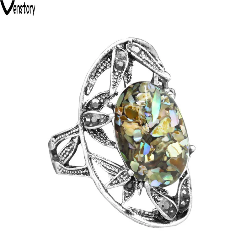 

Antique Rings Hollow Leaf Rhinestone Rings For Women Antique Silver Plated Fashion Jewelry