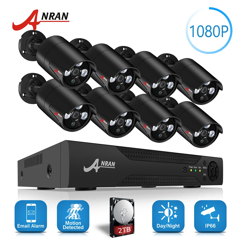 ANRAN CCTV 2.0MP 8CH HD AHD DVR Kit 3000TVL 1080P 3 массива ИК камера для ночного отдыха домашняя