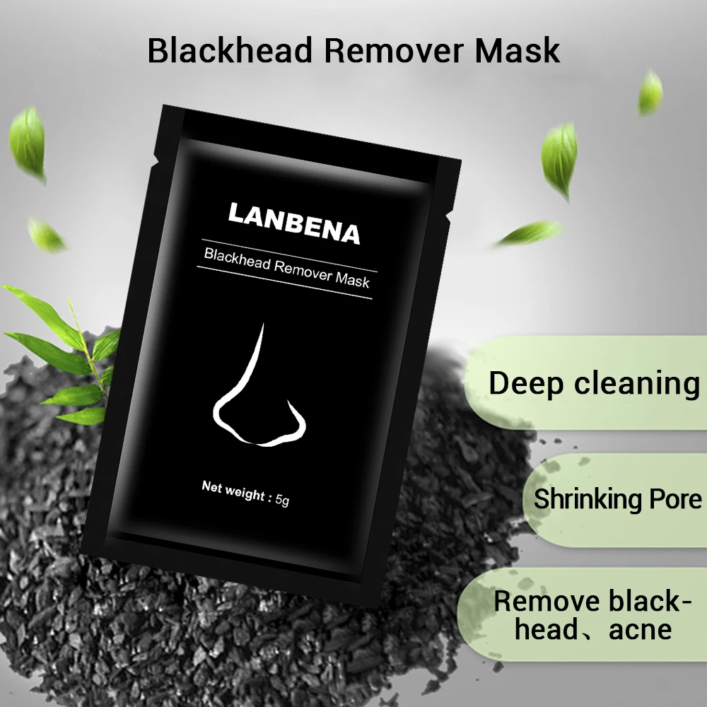 LANBENA, 5 шт., черная маска для удаления черных точек, маска для удаления грязи, маска для лица с древесным углем, маска для носа, лечение акне, контроль жирности, уход за кожей