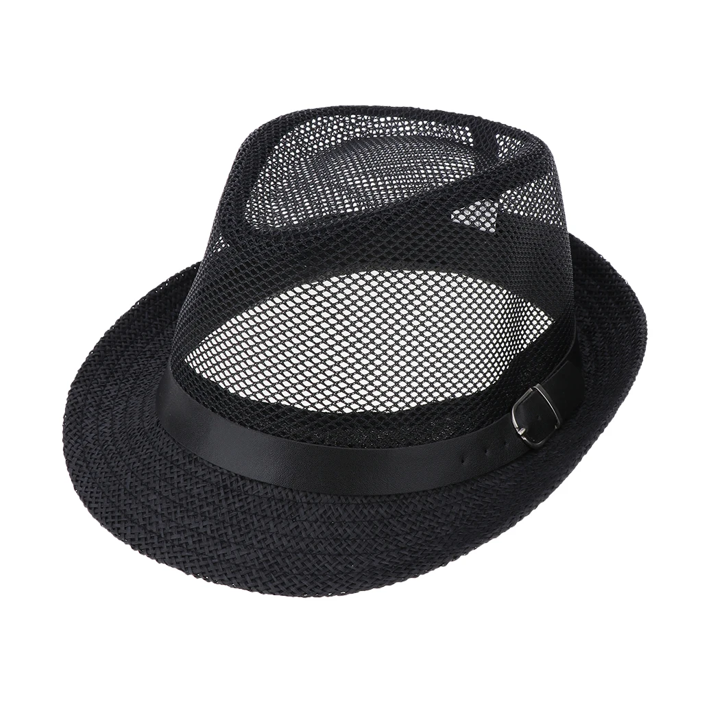 Men Women Linen Fedora Panama Hat Classic Straw Short Brim Beach Sun Hat Church Net Jazz Fishing Cap