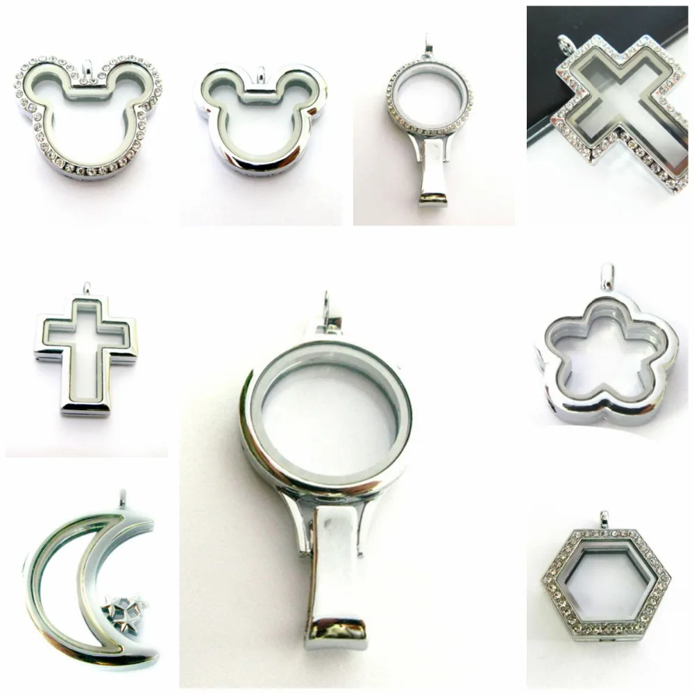 

1pc Clip Flower Mouse Cross Floating Locket Magnetic Plain Rhinestone Necklace Pendant Fit For Floating Memory Living Charms