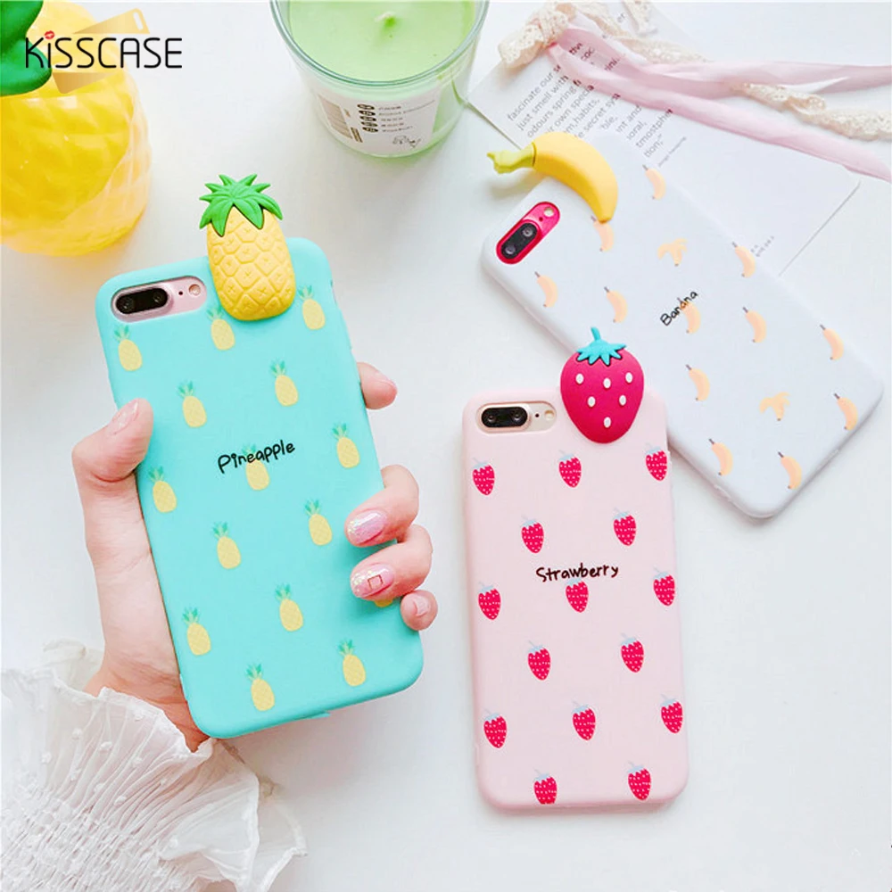 KISSCASE 3D милый розовый Ананас Фрукты чехол для iPhone 6 S plus 7 8 X Coque Силиконовые Мягкие